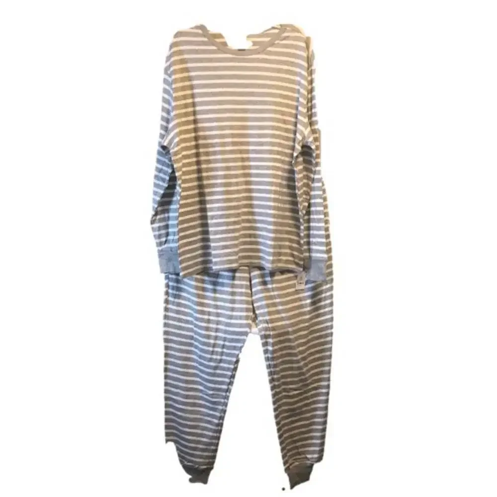 MENS 100% Cotton Pajama Set Gray and White Striped Size M New in open packaging - Picture 1 of 13